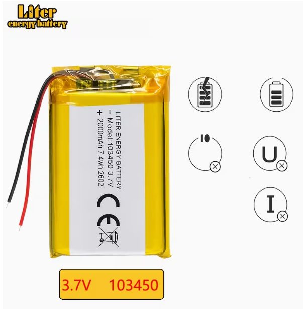 Batería de polímero de litio 103450 3.7V 2000Mah