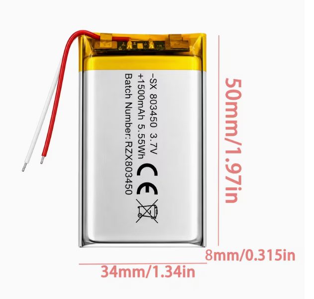 Batería de litio recargable de polímero de 3.7V 803450-1500Mah 5.55Wh,
